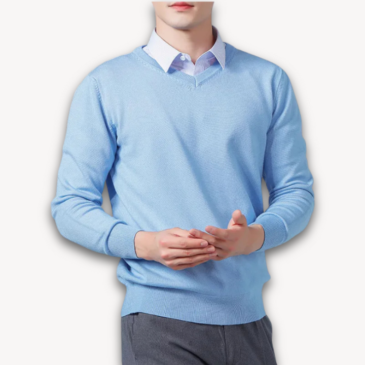 Męski sweter slim fit z dekoltem V i długim rękawem
