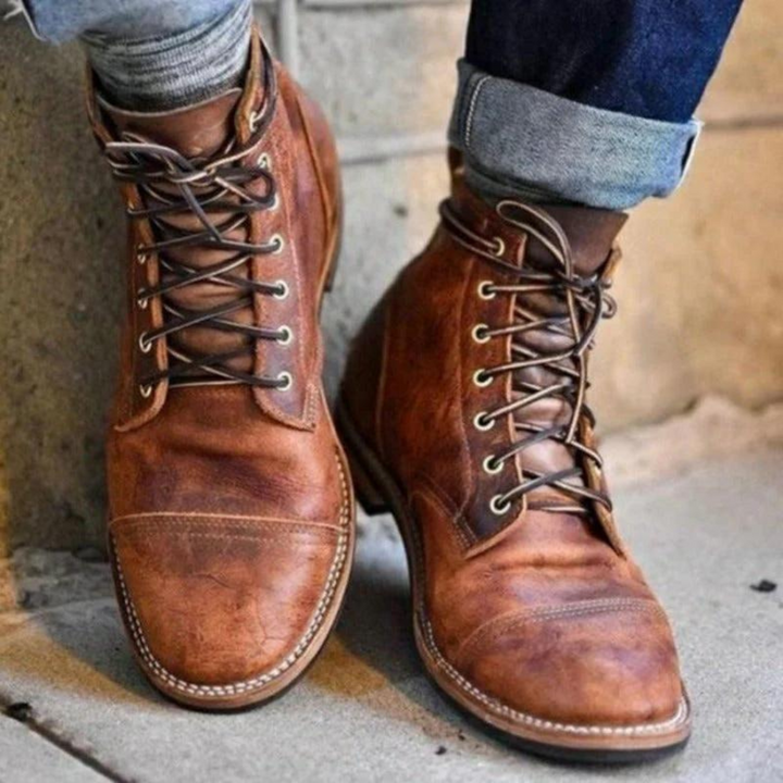 Męskie Botki Sznurowane w Stylu Casual do Kostki