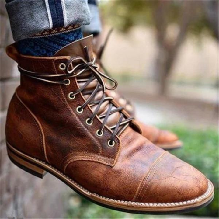Męskie Botki Sznurowane w Stylu Casual do Kostki