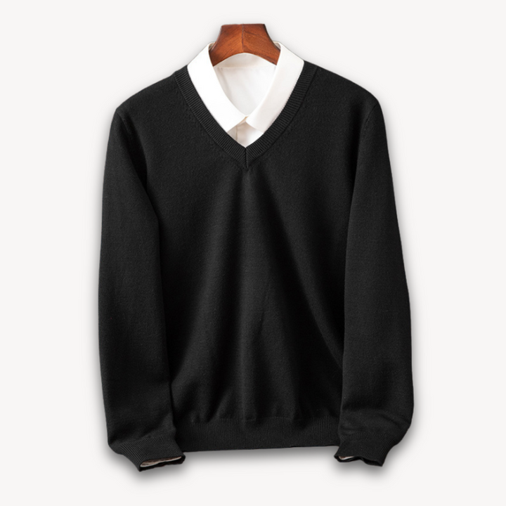 Męski sweter slim fit z dekoltem V i długim rękawem