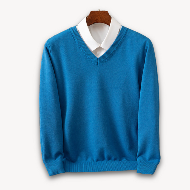 Męski sweter slim fit z dekoltem V i długim rękawem
