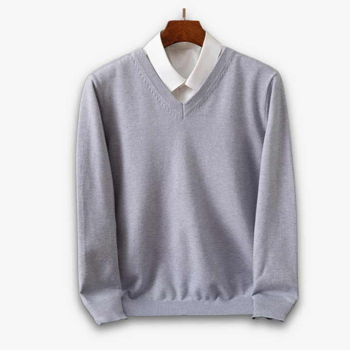 Męski sweter slim fit z dekoltem V i długim rękawem
