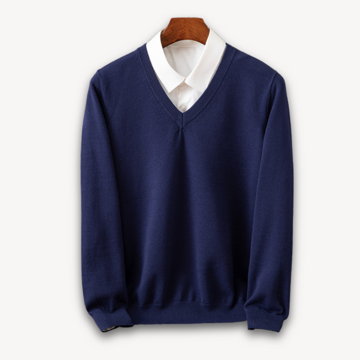 Męski sweter slim fit z dekoltem V i długim rękawem
