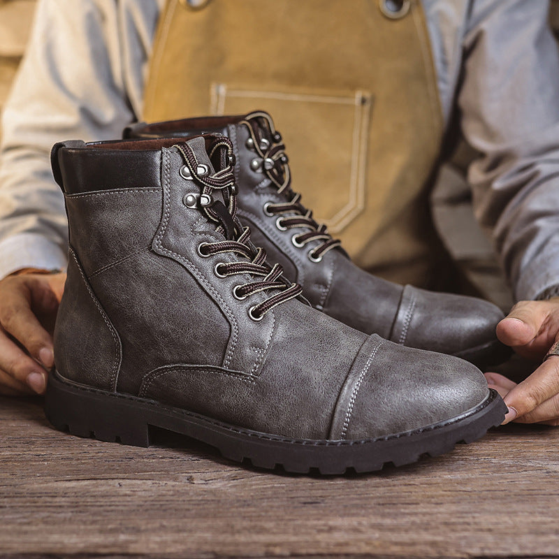 Botki męskie sznurowane z wysoką cholewką i grubą podeszwą