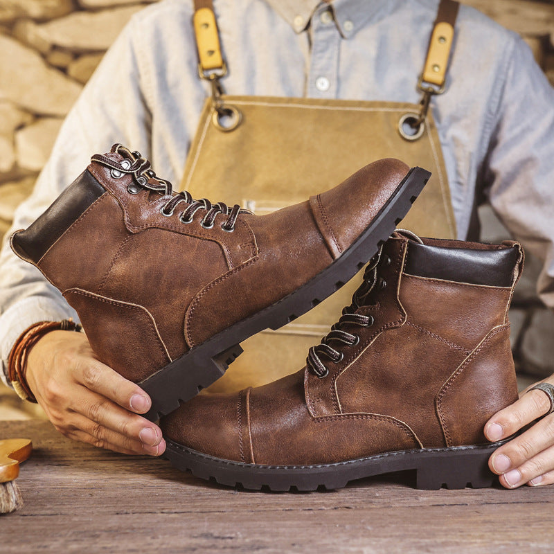 Botki męskie sznurowane z wysoką cholewką i grubą podeszwą