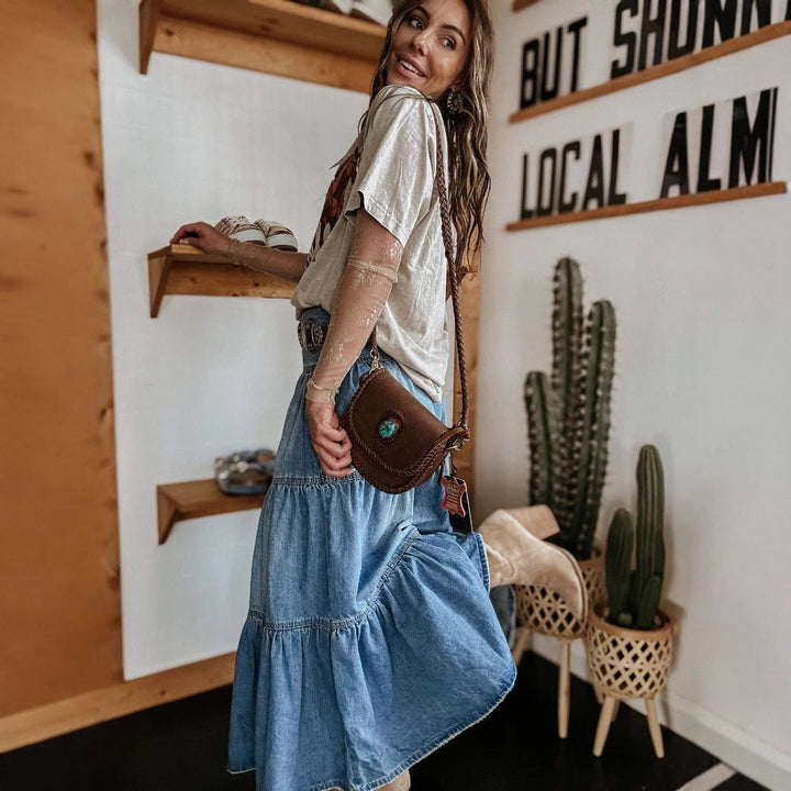 Damska spódnica Maxi jeansowa boho na guziki