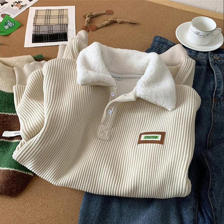 Męski zimowy sweter prążkowany z kołnierzem polo i guzikami
