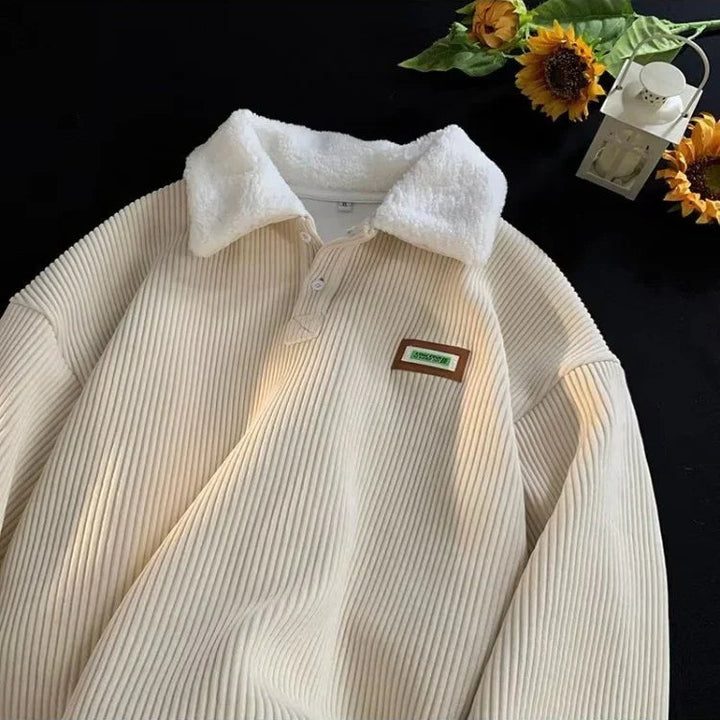 Męski zimowy sweter prążkowany z kołnierzem polo i guzikami