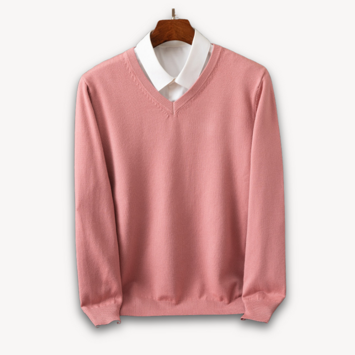 Męski sweter slim fit z dekoltem V i długim rękawem