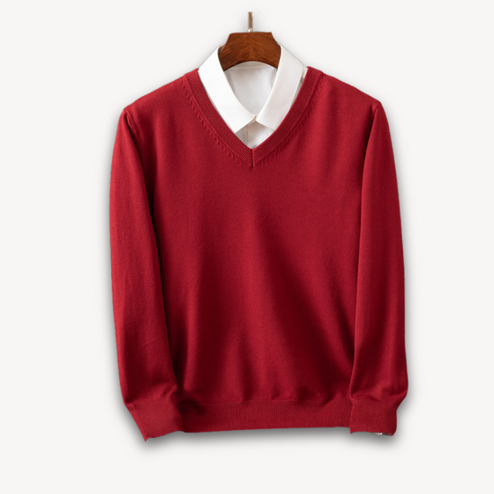 Męski sweter slim fit z dekoltem V i długim rękawem