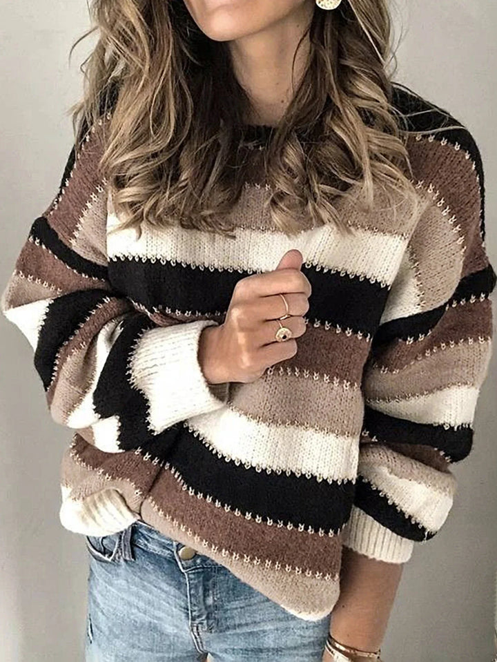 Damski nowoczesny sweter w paski zimowy