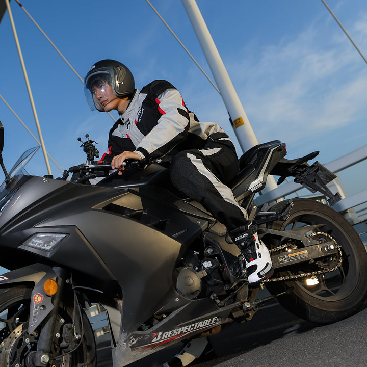 Męskie wysokie buty motocyklowe z paskami