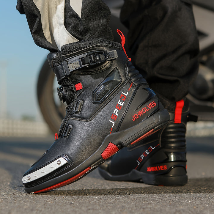 Męskie wysokie buty motocyklowe z paskami