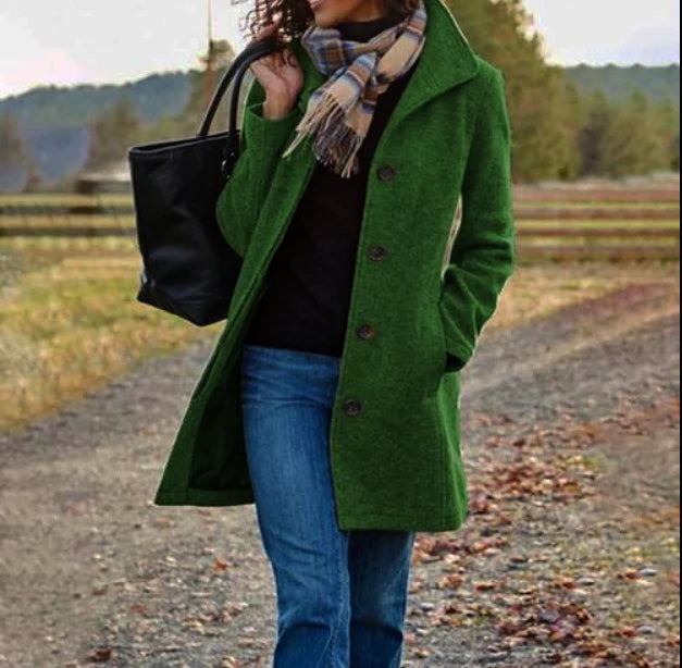 Elegancki damski długi płaszcz zimowy