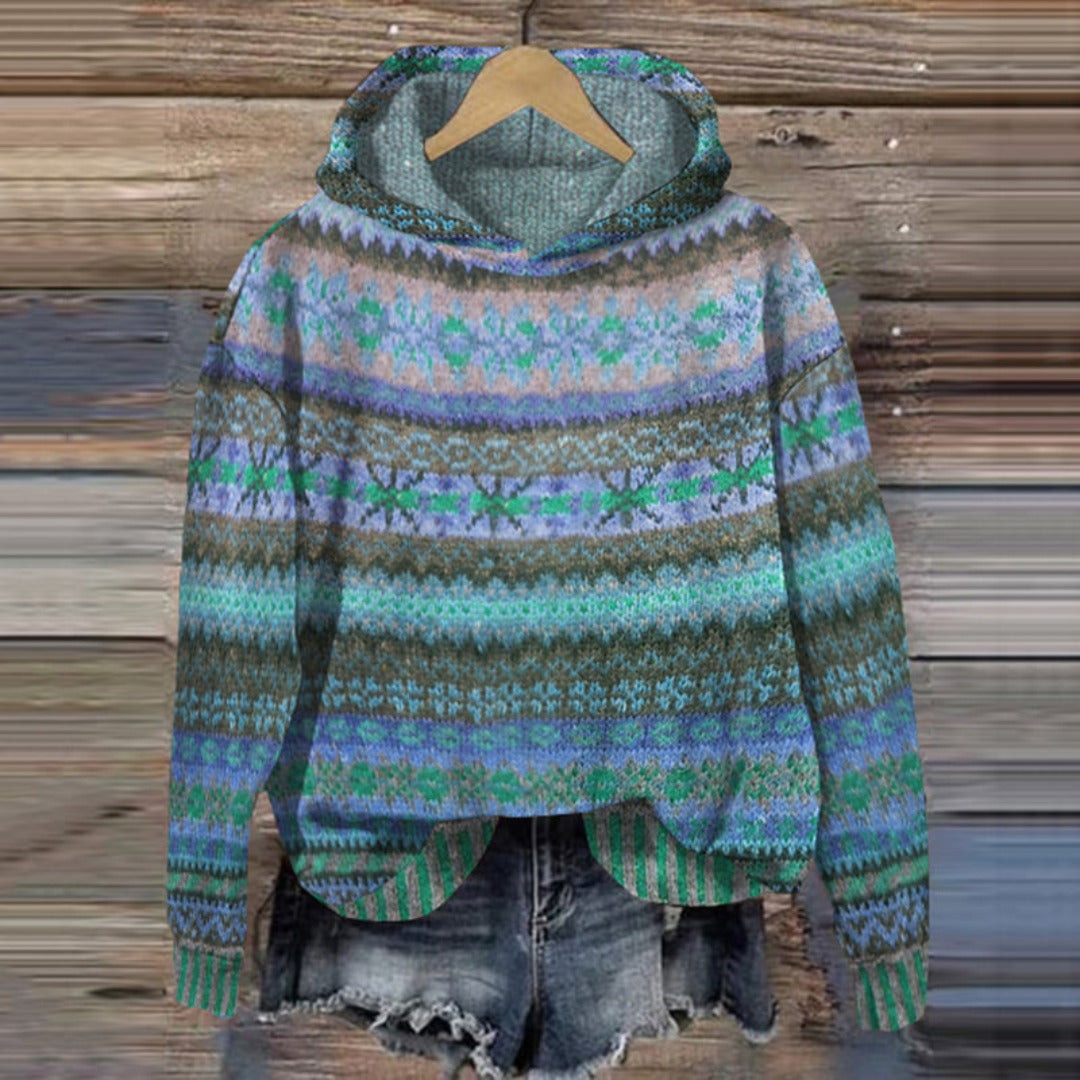 Damski sweter norweski zimowy z kapturem