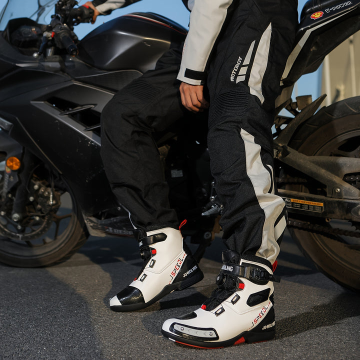 Męskie wysokie buty motocyklowe z paskami
