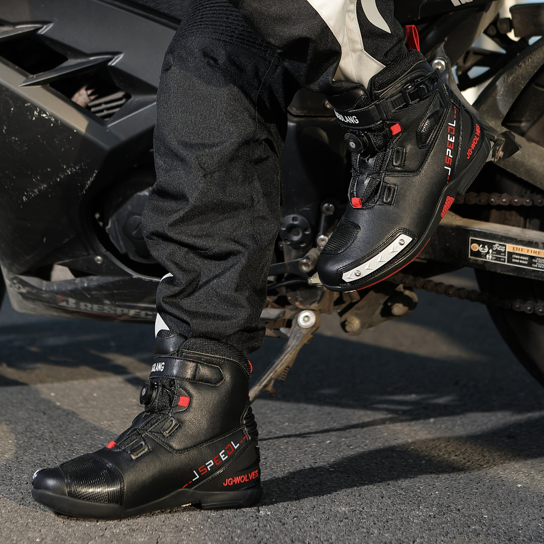 Męskie wysokie buty motocyklowe z paskami