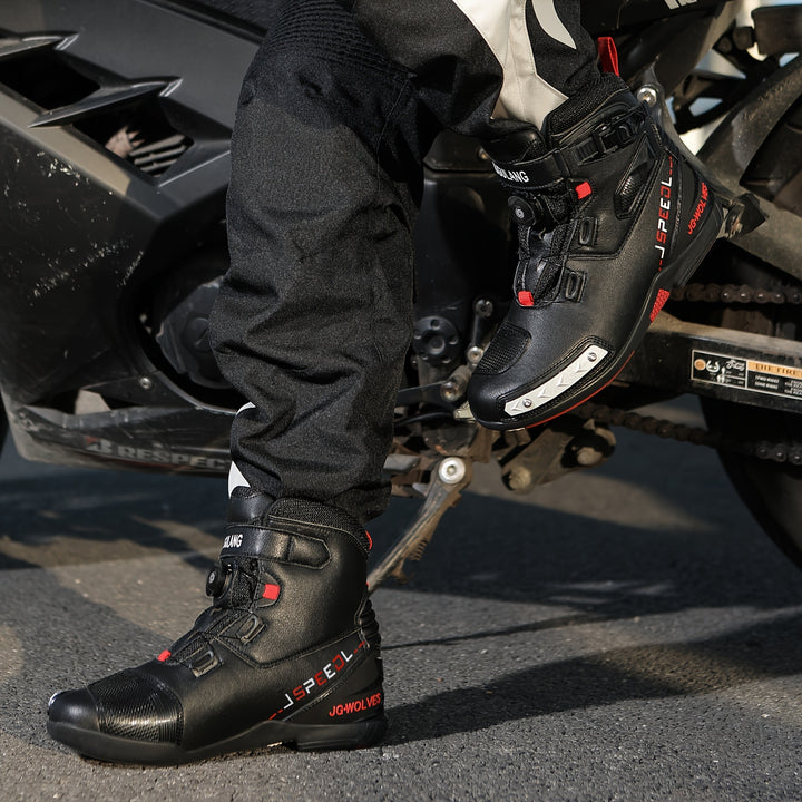 Męskie wysokie buty motocyklowe z paskami