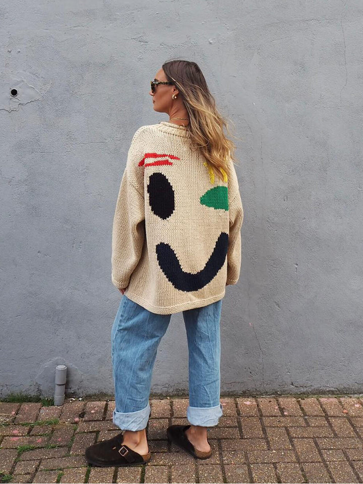 Damski Sweter Oversize z Motywem Smiley
