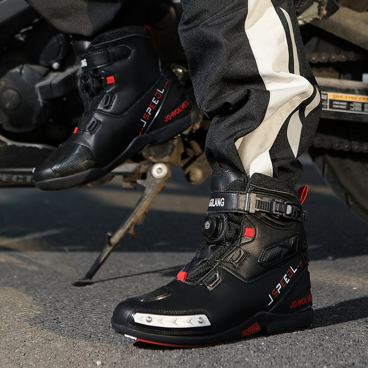 Męskie wysokie buty motocyklowe z paskami