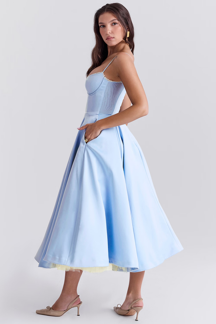 Damski Elegancka Sukienka z Tiulu z Regulowanymi Ramiączkami