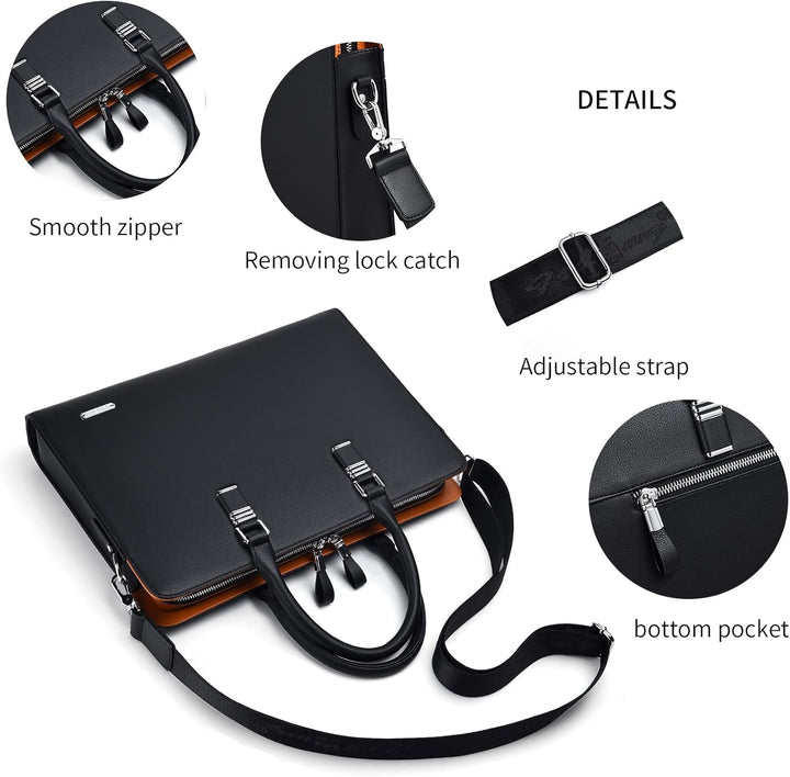 Elegancka smukła skórzana teczka biznesowa z przegródkami