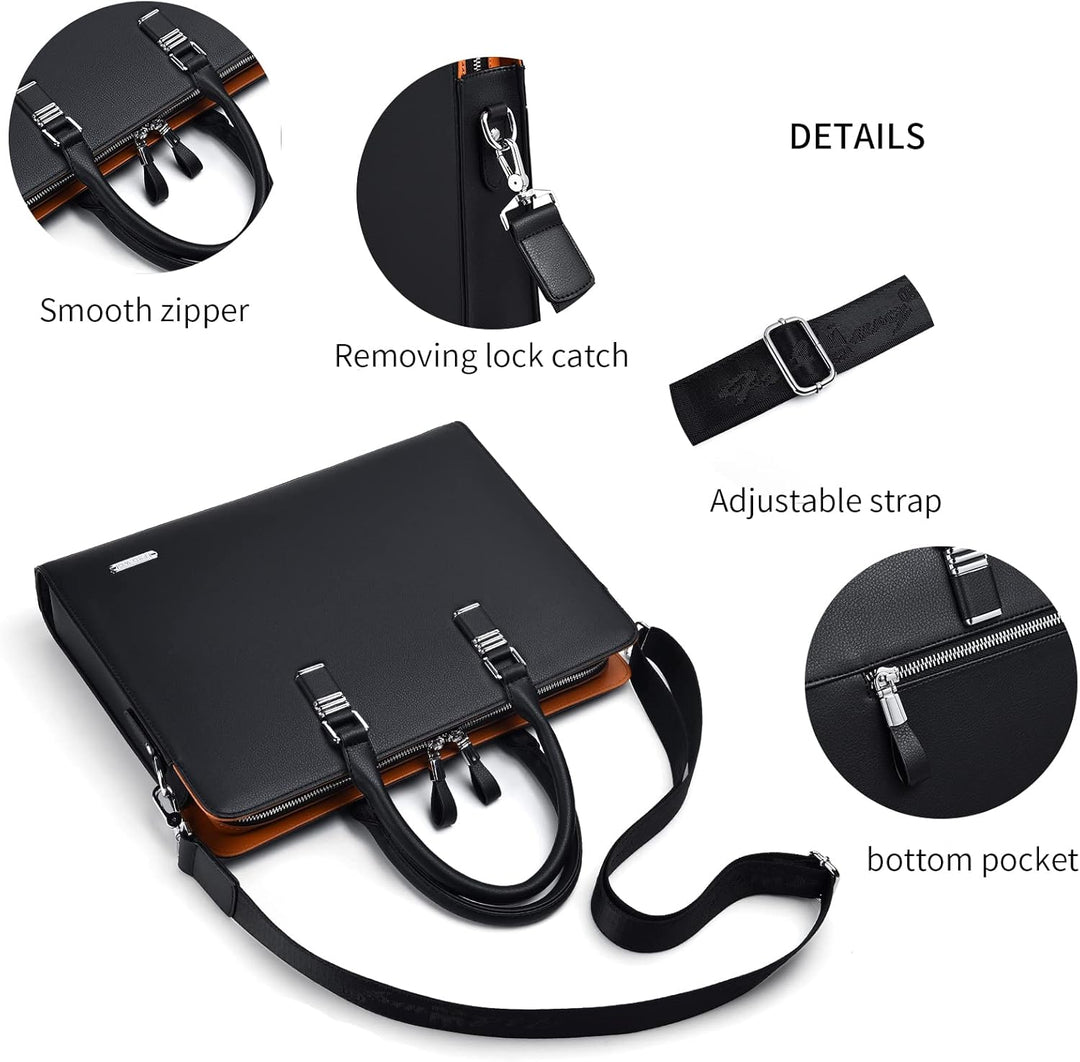 Elegancka smukła skórzana teczka biznesowa z przegródkami