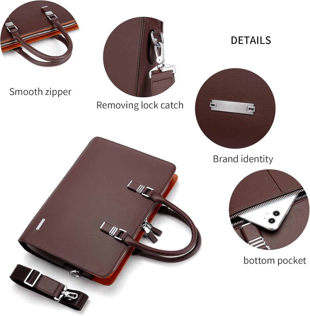 Elegancka smukła skórzana teczka biznesowa z przegródkami