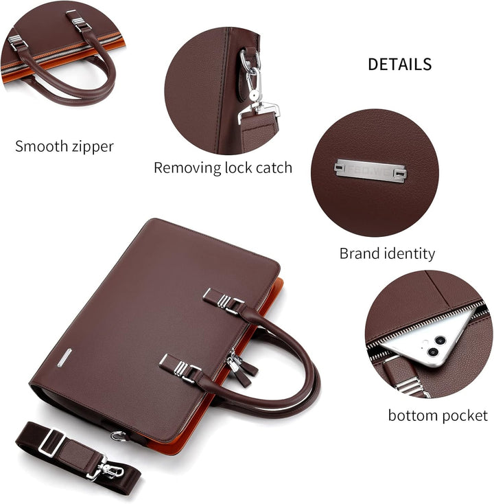 Elegancka smukła skórzana teczka biznesowa z przegródkami