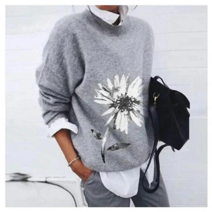 Damski zimowy sweter w kwiaty