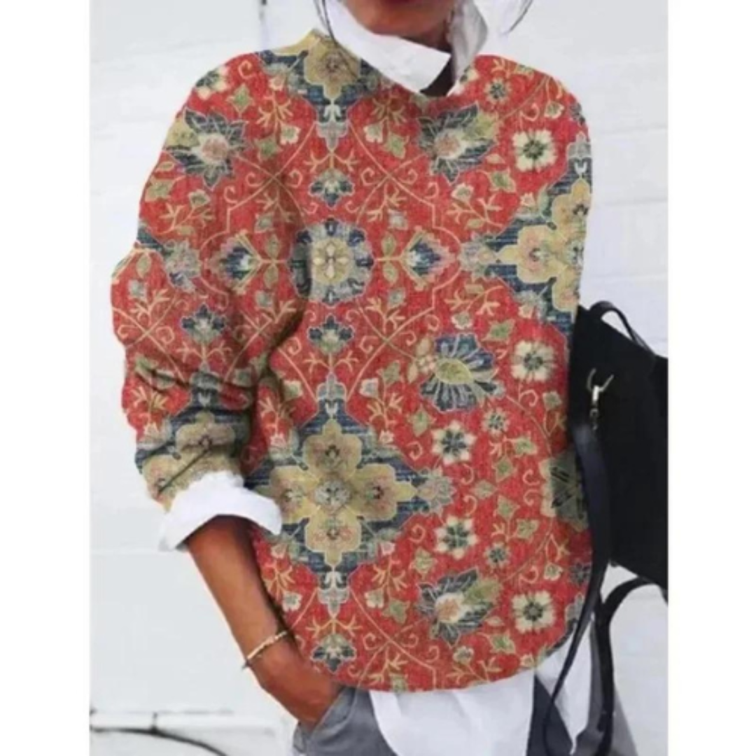 Damski zimowy sweter w kwiaty