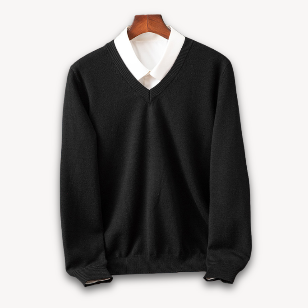 Męski sweter slim fit z dekoltem V i długim rękawem