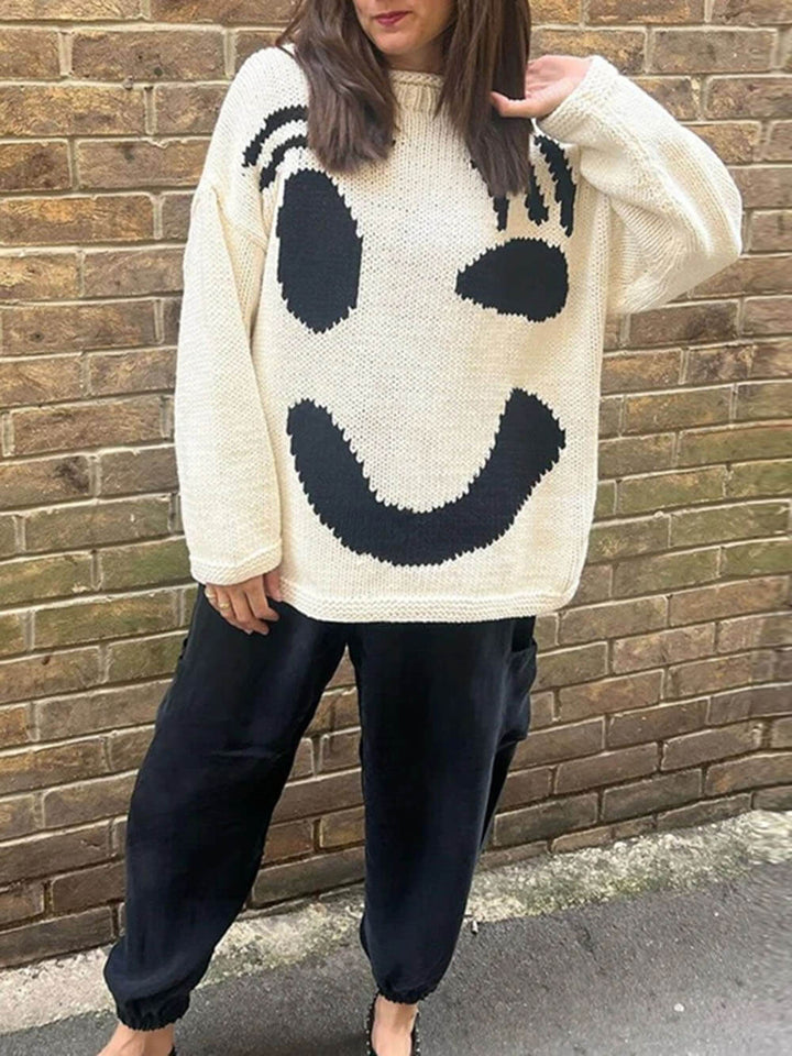 Damski Sweter Oversize z Motywem Smiley