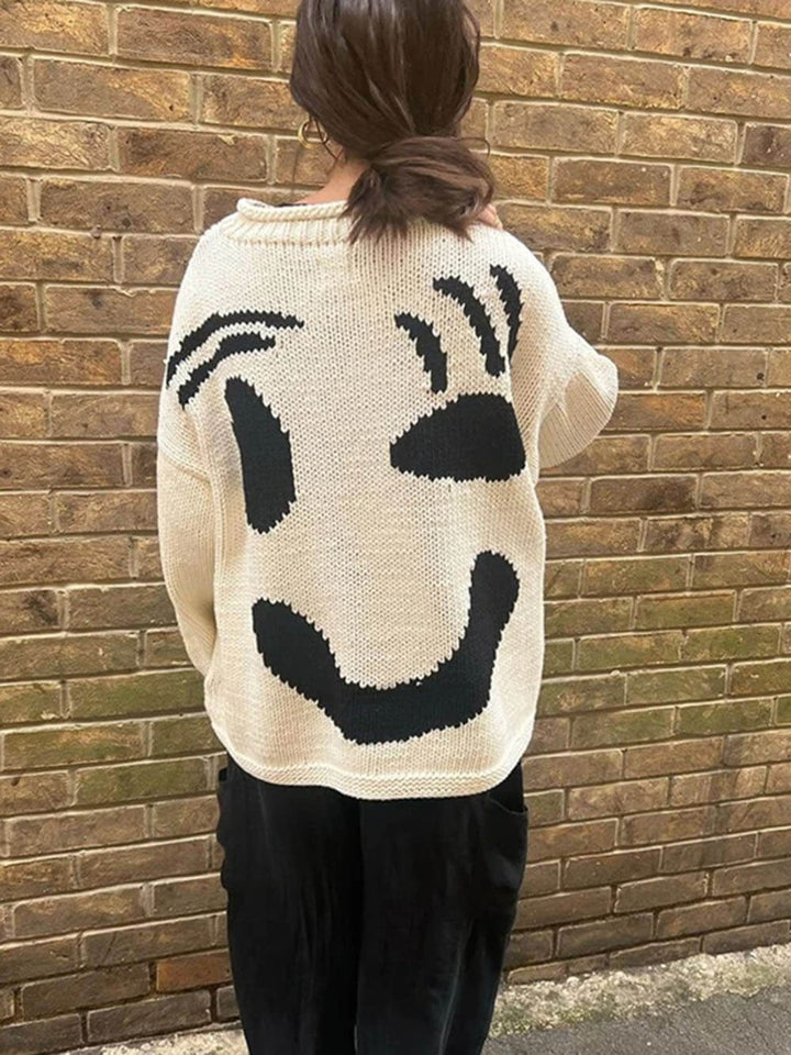Damski Sweter Oversize z Motywem Smiley