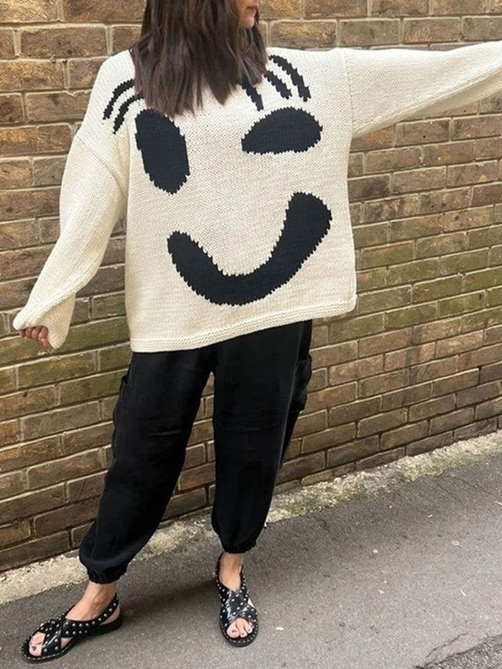 Damski Sweter Oversize z Motywem Smiley