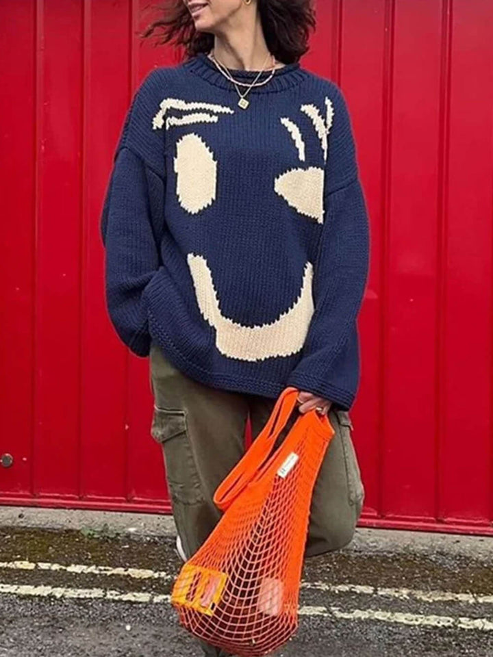 Damski Sweter Oversize z Motywem Smiley