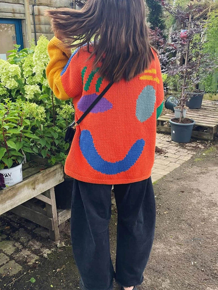 Damski Sweter Oversize z Motywem Smiley