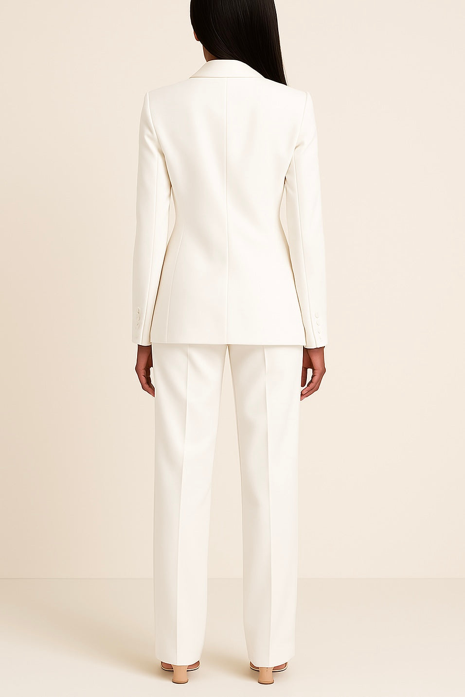 Elegancki damski komplet garniturowy – długa marynarka i spodnie