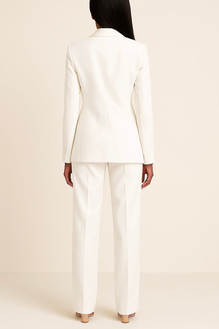 Elegancki damski komplet garniturowy – długa marynarka i spodnie