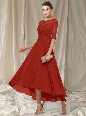 Elegancka Sukienka na Wesele Midi z Koronkową Górą dla 50 Latki