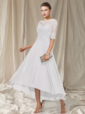 Elegancka Sukienka na Wesele Midi z Koronkową Górą dla 50 Latki