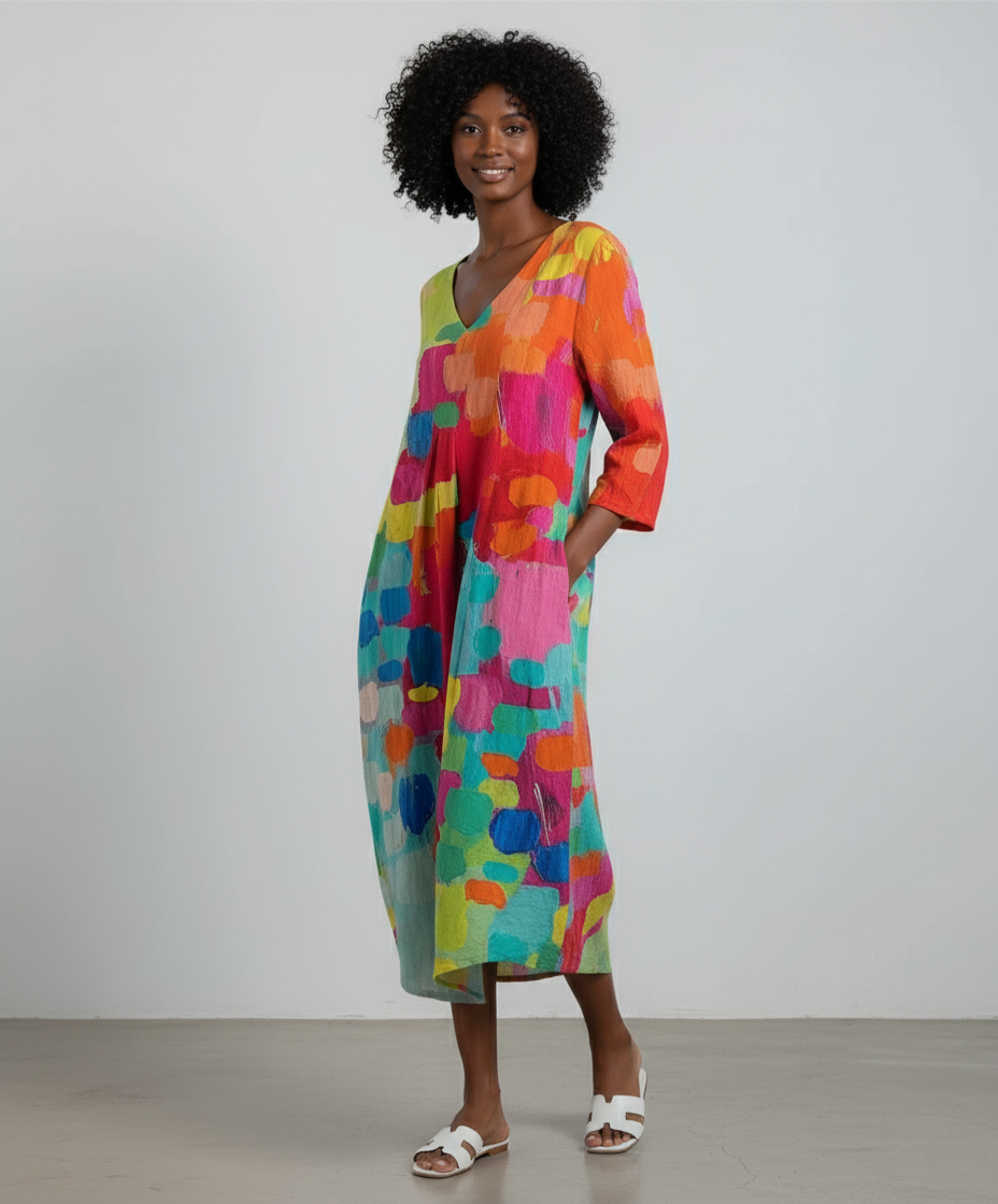 Płynny luźne sukienki damskie midi w abstrakcyjny wzór