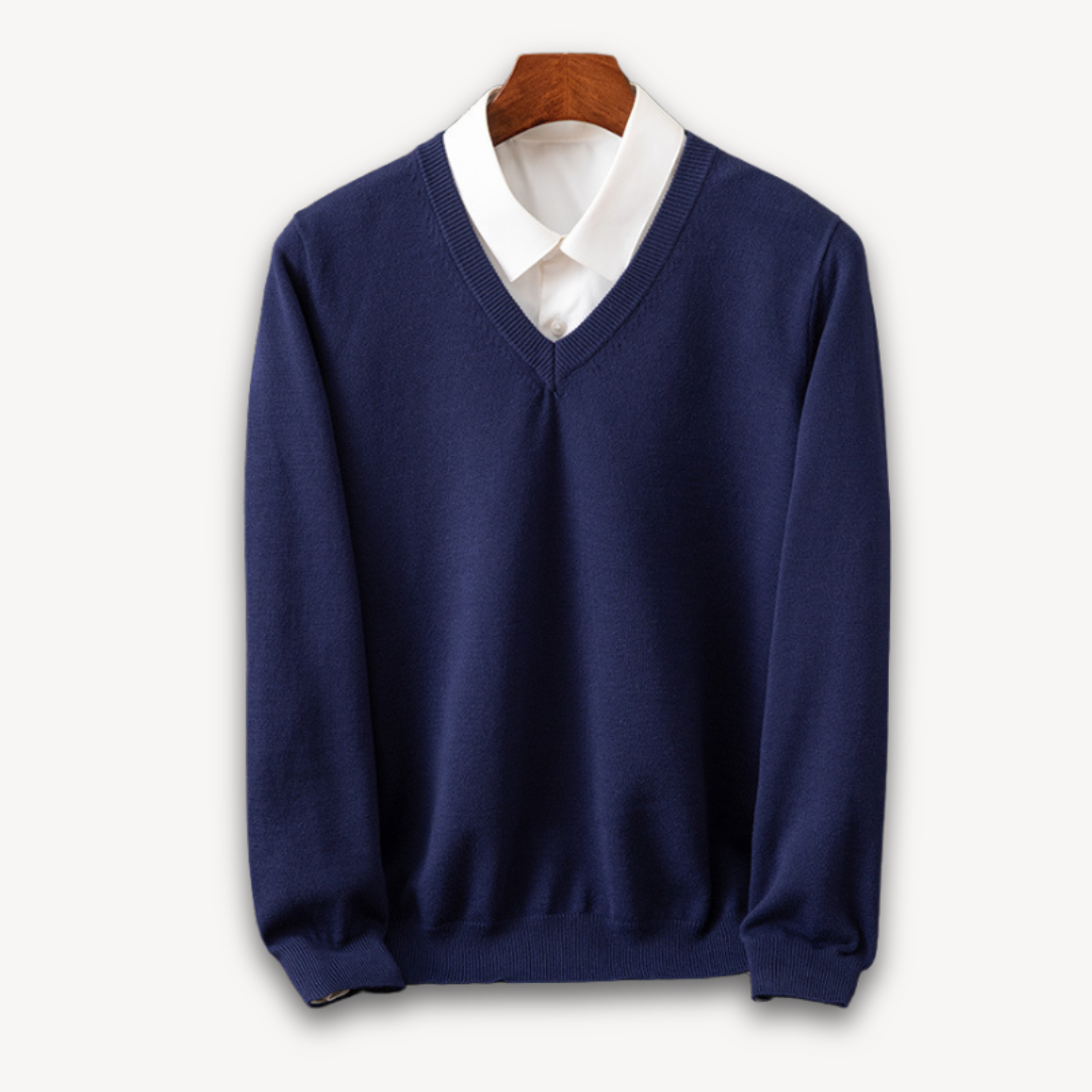Męski sweter slim fit z dekoltem V i długim rękawem