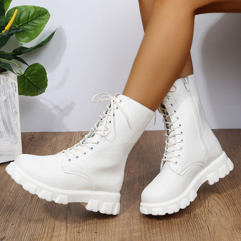 Damskie Wygodne Buty Wojskowe Skórzane