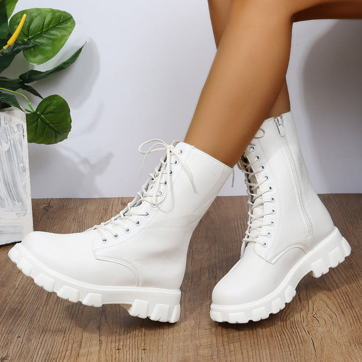 Damskie Wygodne Buty Wojskowe Skórzane