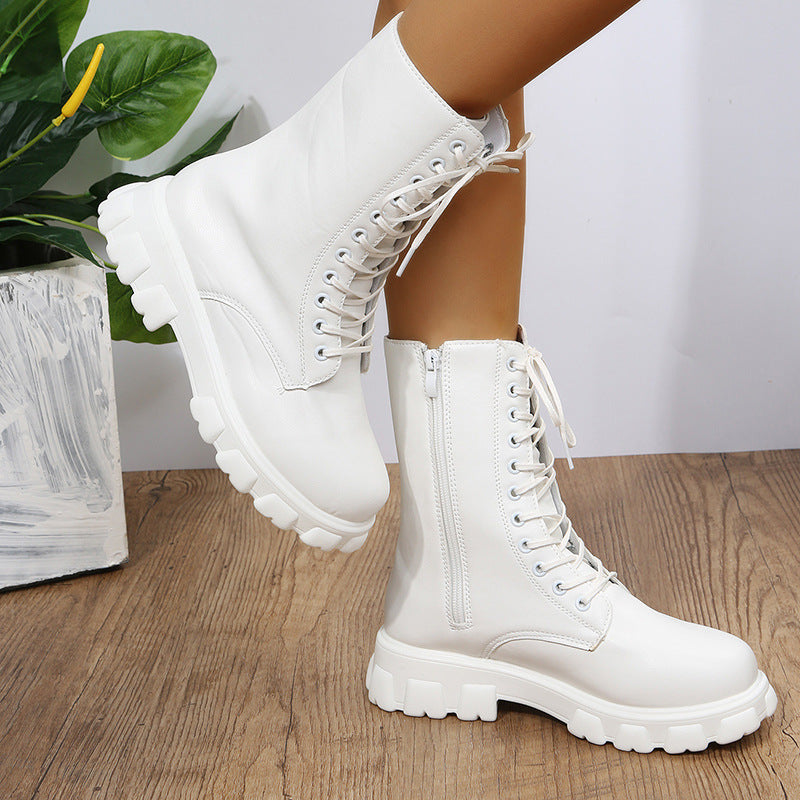 Damskie Wygodne Buty Wojskowe Skórzane