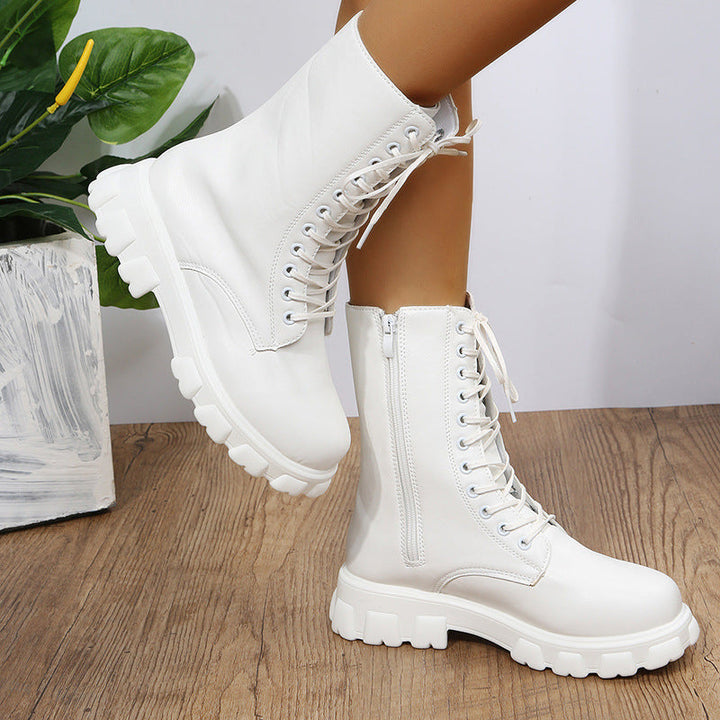 Damskie Wygodne Buty Wojskowe Skórzane