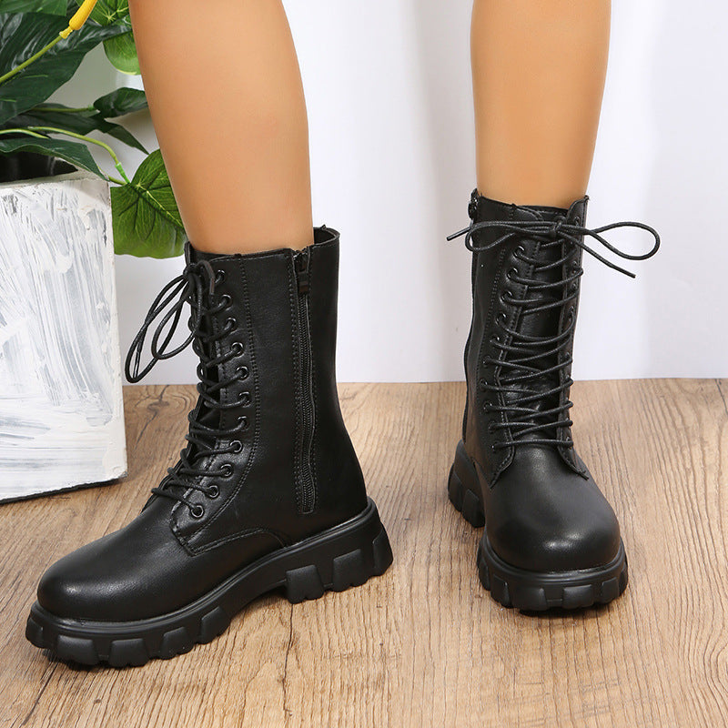 Damskie Wygodne Buty Wojskowe Skórzane