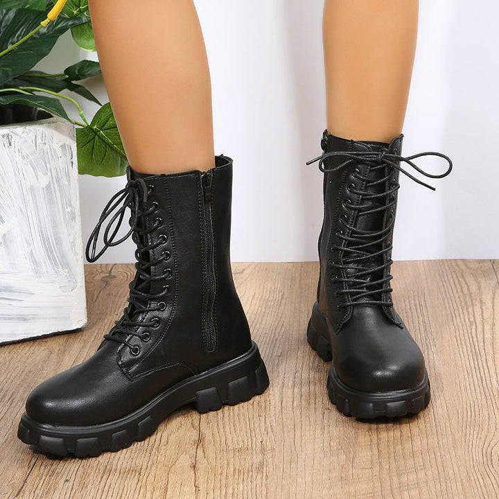 Damskie Wygodne Buty Wojskowe Skórzane