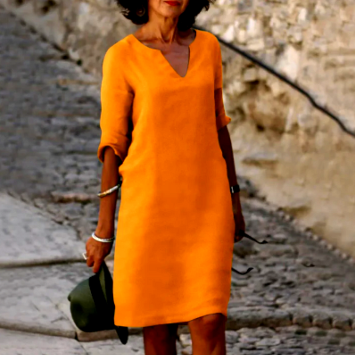 Wyjątkowa Damska Sukienka damska z dekoltem w serek i 3/4 rękawami